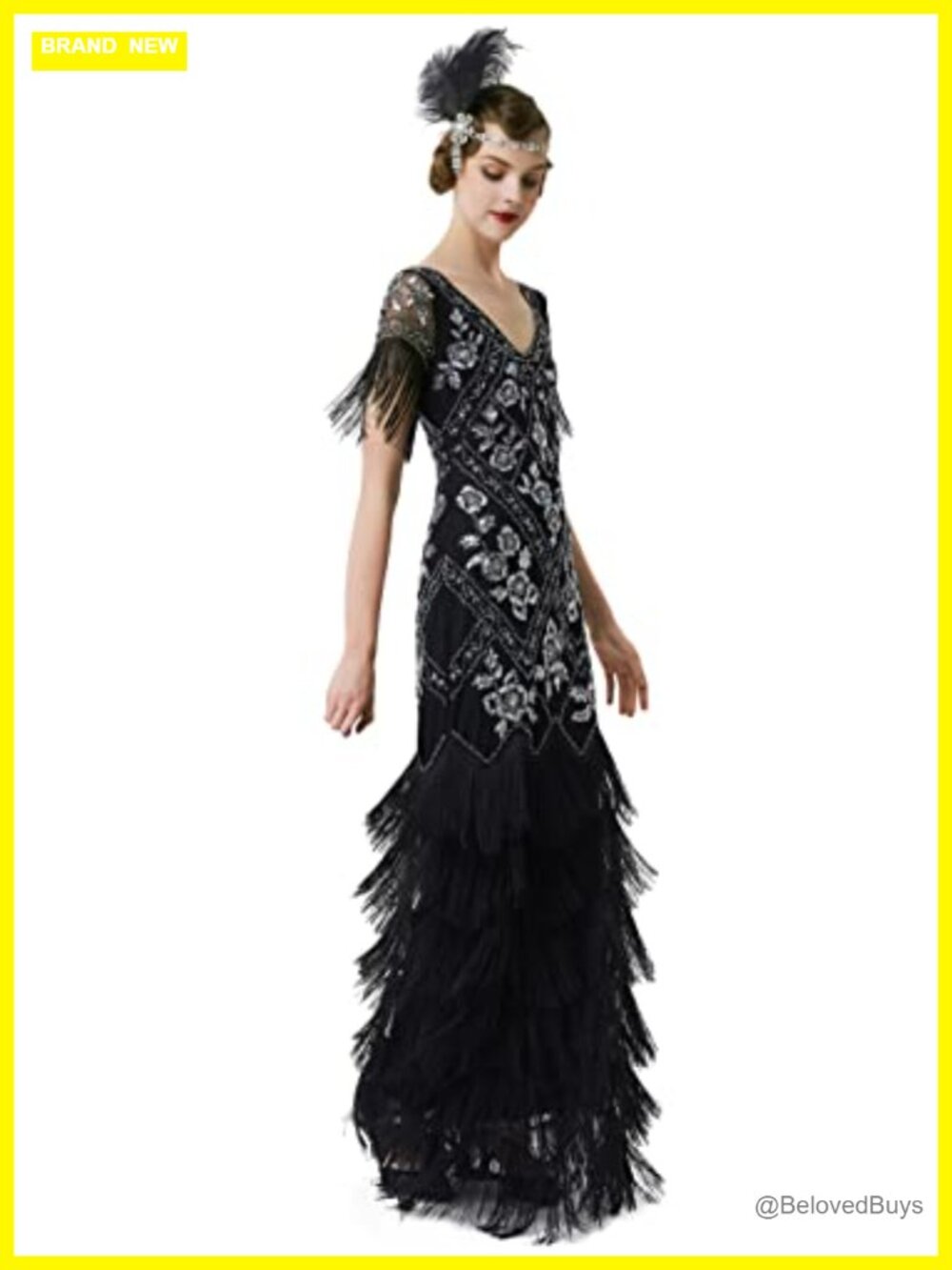 1920s Flapper Sequin Beaded Maxi Dress Gatsby Evening Gown
